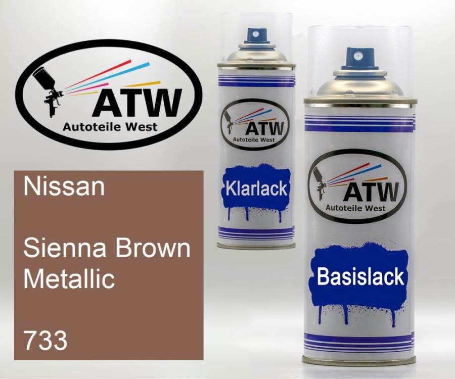 Nissan, Sienna Brown Metallic, 733: 400ml Sprühdose + 400ml Klarlack - Set, von ATW Autoteile West.